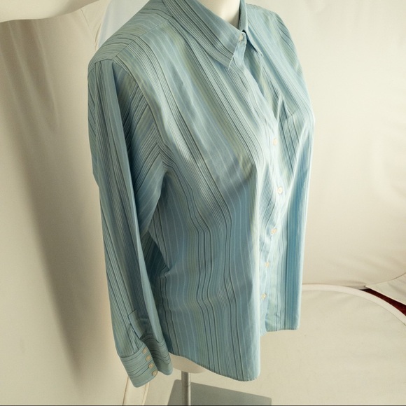 Eddie Bauer aqua green striped button down shirt 2X Tall - Picture 2 of 8